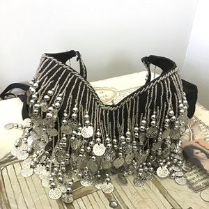 Bead silver coin bra belly dancer Latin dance